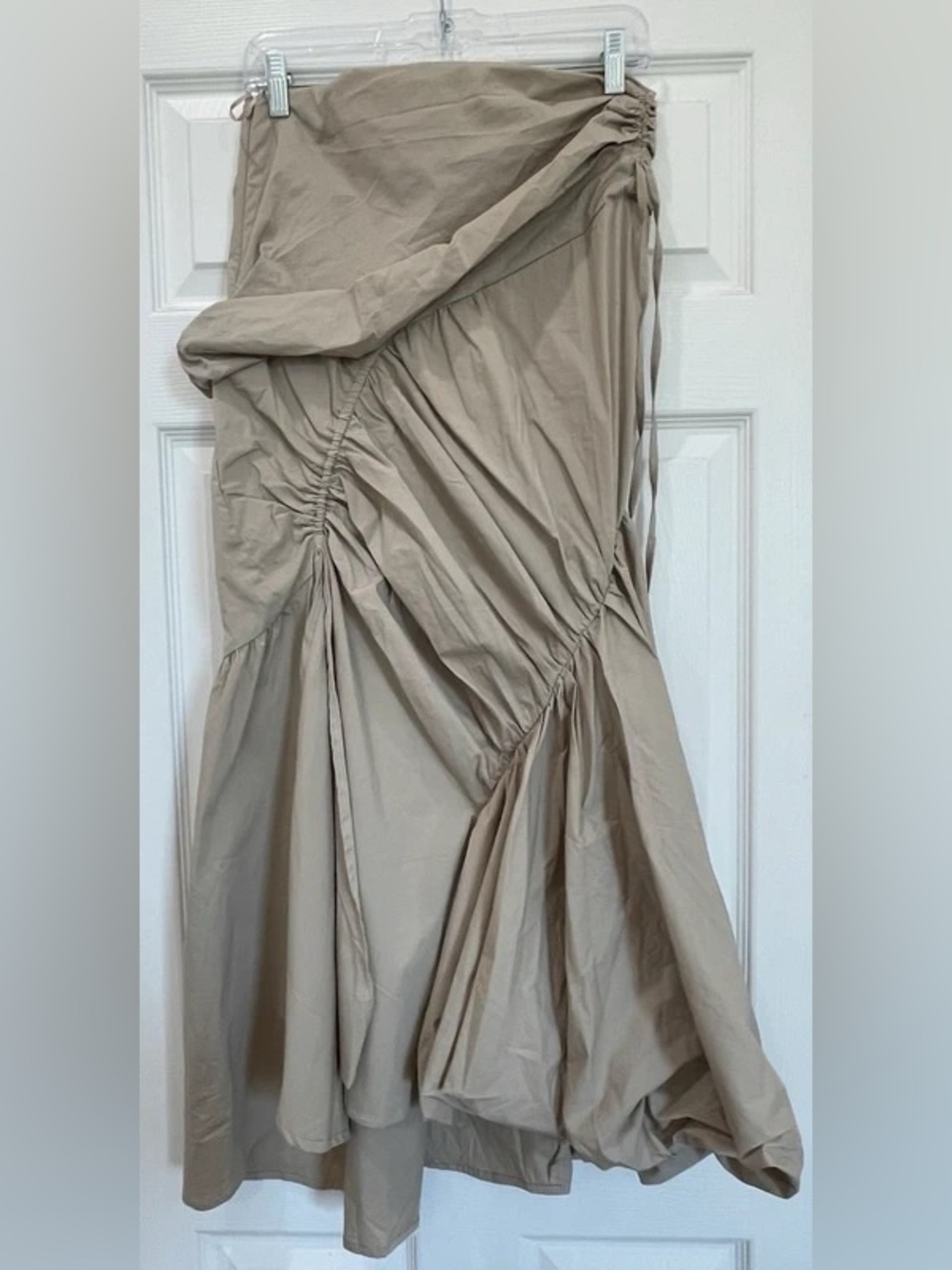 Ruched Split Hem Fishtail Cotton Midi Skirt - Picture 5 of 6